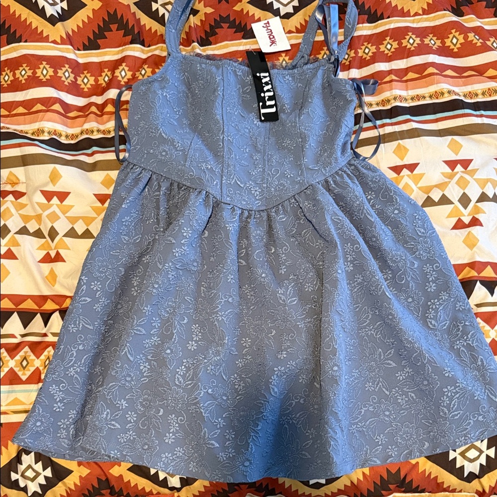 Trixxi Light Blue Floral Spaghetti-Strap Dress